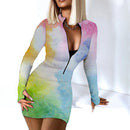 Sexy Long Sleeve Bodycon Mini Dress Women Autumn 2021 Fashion Deep V Neck Print Club Outfits Party Dresses Casual Robe Femme