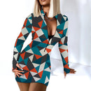 Sexy Long Sleeve Bodycon Mini Dress Women Autumn 2021 Fashion Deep V Neck Print Club Outfits Party Dresses Casual Robe Femme