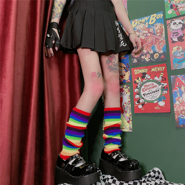 Punk sólido negro Cool Knit calcetines largos mujeres al aire libre hasta la rodilla calentadores de piernas elásticos 2022 señora cálido Delgado gótico Hip-hop Rock calcetín