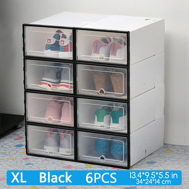 6Pack Transparent shoe box shoes organizers thickened foldable Dustproof plastic storage box Stackable combined shoe cabinetSale