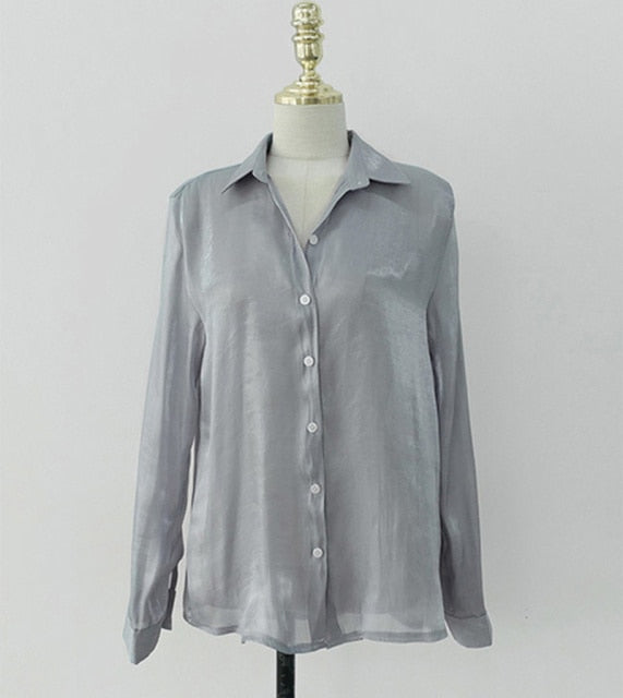 Camisa de seda satinada con botones de otoño, blusa Vintage para mujer, moda de primavera, blusas holgadas de manga larga blancas para mujer, camisas de calle coreanas