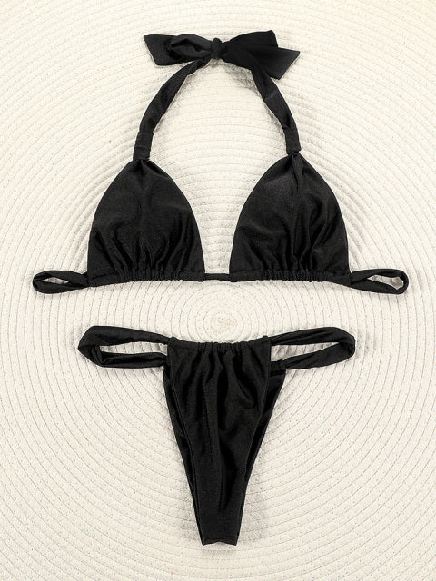 Miyouj Pleasted Bikinis Colaless Swimsuit Triangle Bikini Set Women Swimwear Halter Bathing Suits Bandage Beachwear Brazilian