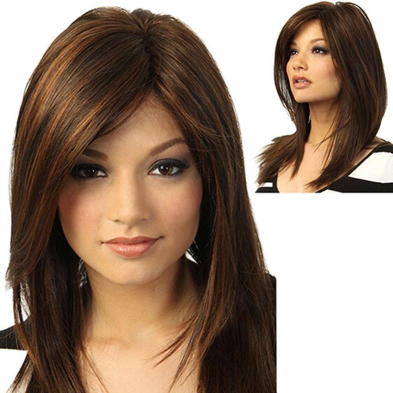 Mujeres marrón oscuro largo recto flequillo parcial peluca completa con flequillo fiesta resistente al calor accesorios de peluca de cabello natural
