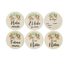 6 Stück hölzerne spanische Buchstaben Baby Milestone Cards Neugeborene Geburt monatliche Aufnahme Fotokarten Kinder Wachstumsalbum Souvenir Requisiten