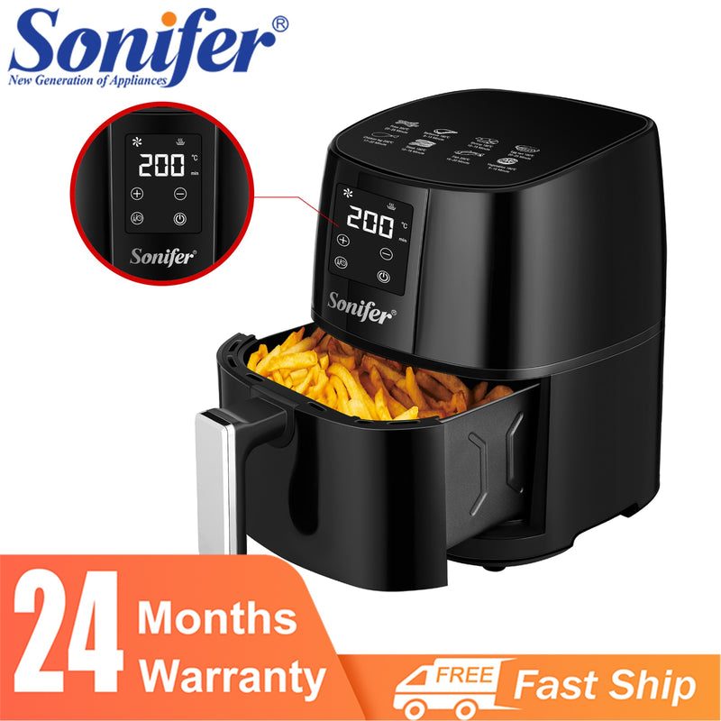 Sonifer 4,2 l Heißluftfritteuse ohne Ölofen 360 ° Backen LED Touchscreen elektrische Fritteuse 1400 W Antihaft-Korb Küche Kochen Braten