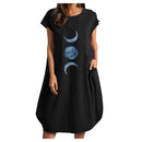 Women Casual O-Neck Short Sleeve Mid-Calf Summer Dress With Pocket Denim Basic Solid Dress Beach Party Loose Dress Holiday