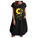 Women Casual O-Neck Short Sleeve Mid-Calf Summer Dress With Pocket Denim Basic Solid Dress Beach Party Loose Dress Holiday