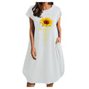 Women Casual O-Neck Short Sleeve Mid-Calf Summer Dress With Pocket Denim Basic Solid Dress Beach Party Loose Dress Holiday