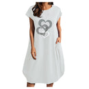 Women Casual O-Neck Short Sleeve Mid-Calf Summer Dress With Pocket Denim Basic Solid Dress Beach Party Loose Dress Holiday