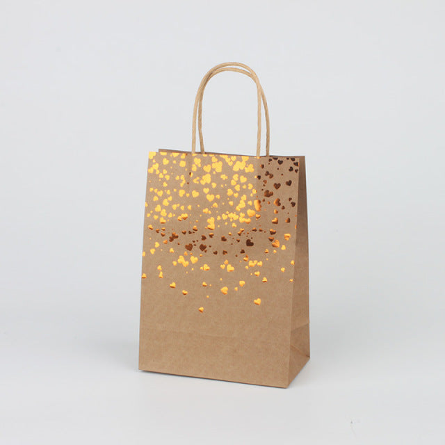 5pcs Kraft Paper Bags Bronzing Love Carry Paper Bag Birthday Wedding Favor Box Christmas Gift with Handle Cookie Packaging Bags