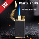 New Blue Flame Metal Crocodile Dolphin Double Fire lighter creative Direct Windproof Open Fire Conversion Lighter, Man&