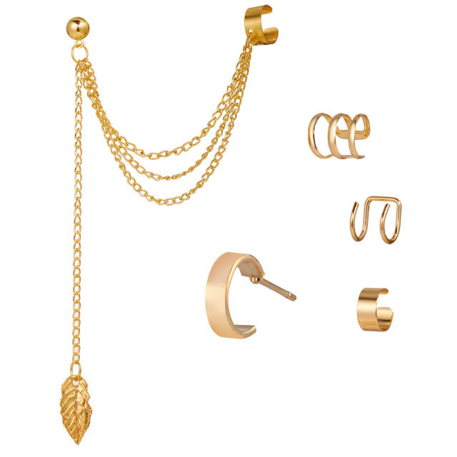 LATS Gold Blätter Ohr Manschette Schwarz Non-Piercing Ohrclip Ohrringe für Frauen Männer Gefälschte Knorpel Ohrring Manschette Trend Schmuck Großhandel