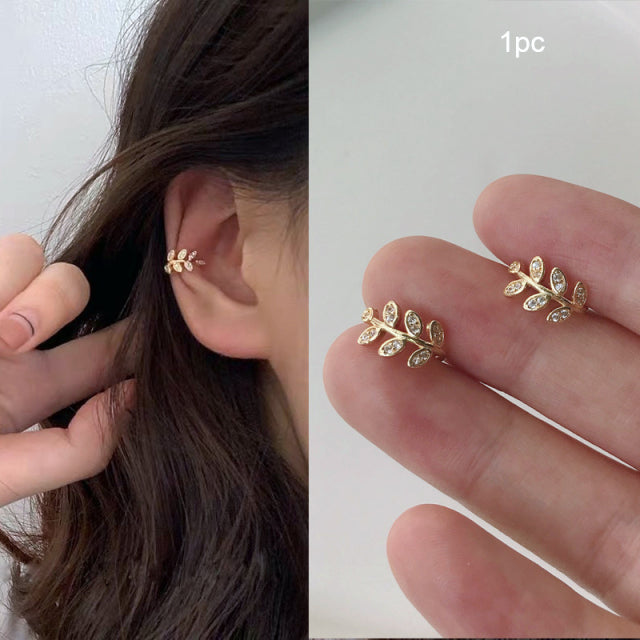 LATS Gold Leaves Ear Cuff Black Non-Piercing Ear Clip Pendientes para Mujeres Hombres Falso Cartílago Pendiente Cuff Trend Jewelry Wholesale