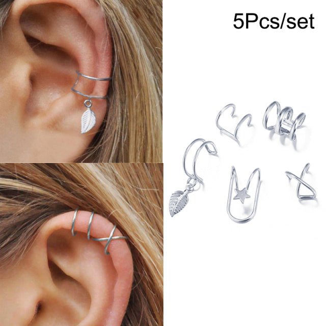 LATS Gold Leaves Ear Cuff Black Non-Piercing Ear Clip Pendientes para Mujeres Hombres Falso Cartílago Pendiente Cuff Trend Jewelry Wholesale