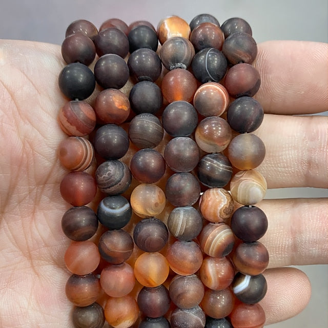 Cuentas redondas de ágata de ónix con rayas naranjas naturales, collar de pulsera Diy para accesorios de fabricación de joyas, hebra de 15 ", 4, 6, 8, 10, 12, 14MM