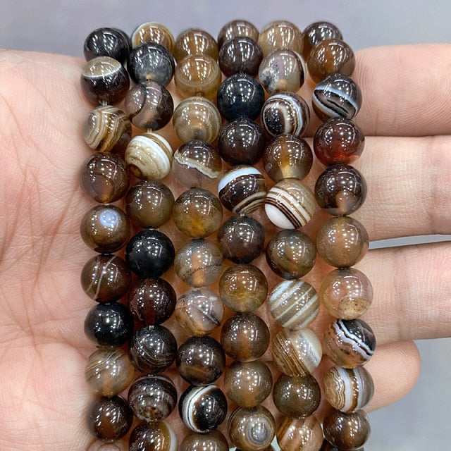 Natural Orange Stripe Onyx Agates Round Beads Diy Bracelet Necklace for Jewelry Making Accessories 15&quot; Strand 4 6 8 10 12 14MM