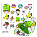 Anime Avocado Fruit Transfer Nail Stickers Charms Summer Water Sticker For Nails Sliders Character Image Tattoo Decal Decoration