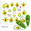 Anime Avocado Fruit Transfer Nail Stickers Charms Summer Water Sticker For Nails Sliders Character Image Tattoo Decal Decoration
