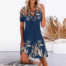 Women Floral Print Party Dresses Sexy Summer Short Sleeve O-Neck Mini Dress For Ladies 2022 Hollow Out Design Elegant Dress