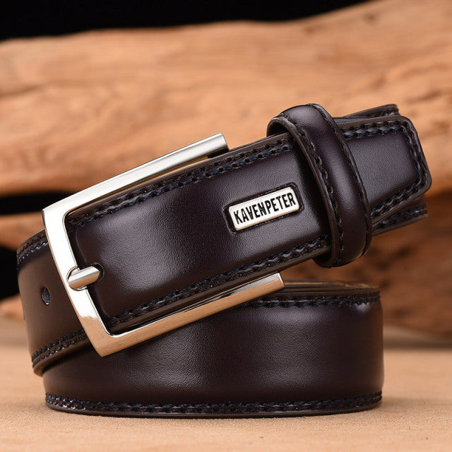 Men&#39;s Leather High Quality Classic Belt Alloy Pin Buckle Men&#39;s Matching Jeans Business Cowhide Belt Black Color Dark Brown Color