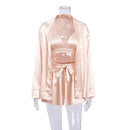 Champagne Bathrobes Set Woman 3 Pieces Ruched Robe Women&