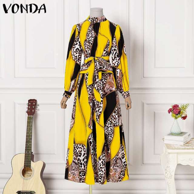 Bohemian Maxi Dress 2022 VONDA Summer Women Sundress Vintage Puff Sleeve Printed Party Long Dress Casual Vestido Robes Oversized