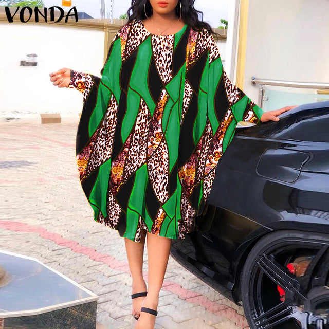 Bohemian Maxi Dress 2022 VONDA Summer Women Sundress Vintage Puff Sleeve Printed Party Long Dress Casual Vestido Robes Oversized