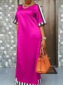 Bohemian Maxi Long Dress VONDA 2022 Women Round Neck Striped Long Maxi Dress Beach Baggy Half Sleeve Vestido Robes Longue