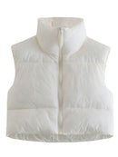 2022 Women Fashion Brown Cropped Vest Coat Female Stand Collar Zipper Waistcoat Ladies Casual Outerwear