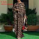 Women Kaftan Dress 2022 VONDA Summer Vintage Leopard Print Party Long Maxi Dress Casual Long Sleeve Pleated Robe Beach Vestidos
