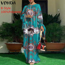 Women Kaftan Dress 2022 VONDA Summer Vintage Leopard Print Party Long Maxi Dress Casual Long Sleeve Pleated Robe Beach Vestidos