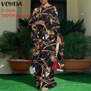 Women Kaftan Dress 2022 VONDA Summer Vintage Leopard Print Party Long Maxi Dress Casual Long Sleeve Pleated Robe Beach Vestidos