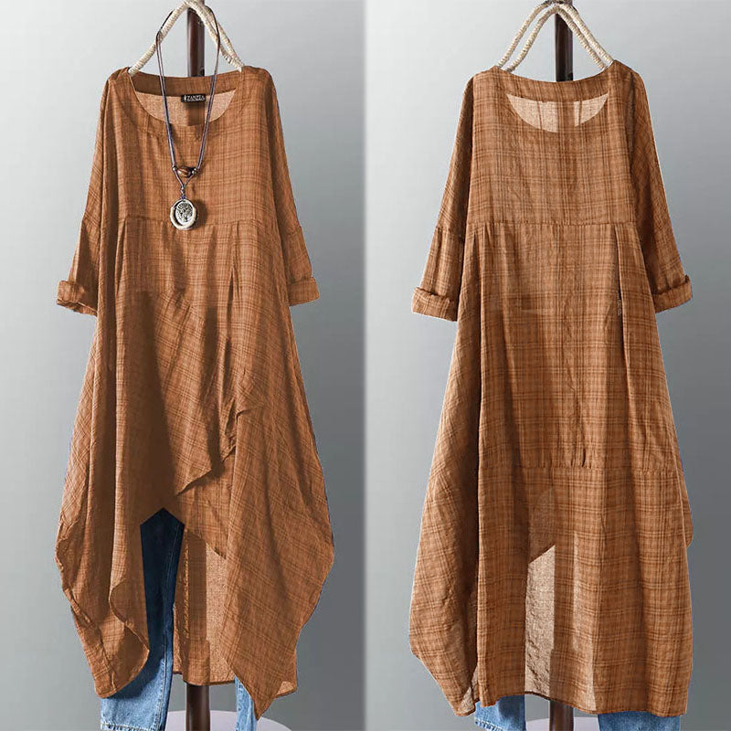 ZANZEA Asymmetrical Midi Dress Womens Check Dress 2022 Female Long Sleeve Plaid Vestidos Summer Sundress Casual Shirt Robe