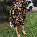 Party Dress Robe Women Long Sleeve Leopard Print Midi Dress 2022 VONDA  Autumn Casual Loose Holiday Long Shirt Vestido Oversized