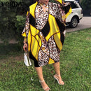 Party Dress Robe Women Long Sleeve Leopard Print Midi Dress 2022 VONDA  Autumn Casual Loose Holiday Long Shirt Vestido Oversized