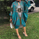 Party Dress Robe Women Long Sleeve Leopard Print Midi Dress 2022 VONDA  Autumn Casual Loose Holiday Long Shirt Vestido Oversized