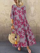2022 Autumn Summer ZANZEA Pleated Dress Women Vintage Vestidos Robe Printed Long Maxi Dresses  Femme 3/4 Sleeve Tunic