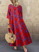 2022 Autumn Summer ZANZEA Pleated Dress Women Vintage Vestidos Robe Printed Long Maxi Dresses  Femme 3/4 Sleeve Tunic