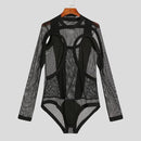 Men Bodysuits Mesh Patchwork See Through Pajamas O-neck Long Sleeve Rompers Underwear 2022 Skinny Sexy Bodysuit INCERUN S-5XL 7