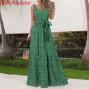 Celmia 2022 Summer Bohemian Long Dress Women Sexy Party Maxi Sundress Sleeveless Floral Print Casual Ruffles Belt Beach Vestidos