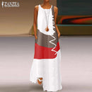 ZANZEA 2022 Womens Autumn Sundress Stitching Maxi Dress Casual Long Sleeve Tunic Vestidos Female Cotton Linen Robe