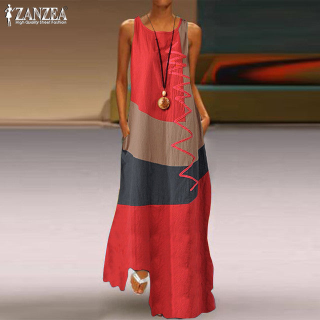 ZANZEA 2022, vestido veraniego de otoño para mujer, vestido Maxi con costuras, Túnica informal de manga larga, Vestidos, bata de lino y algodón para mujer