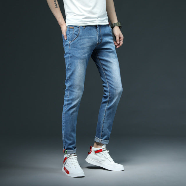 2022 Neue Männer Skinny White Jeans Mode Lässig Elastische Baumwolle Dünne Denim Hosen Männliche Marke Kleidung Schwarz Grau Khaki