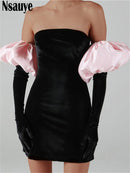 Nsauye 2021 Long Puff Sleeve Off Shoulder Autumn Winter Elegant Evening Party White Black Mini Dress Sexy Women Kawaii Dresses