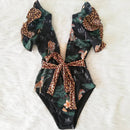 2021 New Sexy Ruffle Print Floral One Piece Swimsuit Off The Shoulder Swimwear Women Solid Deep-V Beachwear Bathing Suit Monkini