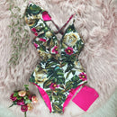 2021 New Sexy Ruffle Print Floral One Piece Swimsuit Off The Shoulder Swimwear Women Solid Deep-V Beachwear Bathing Suit Monkini