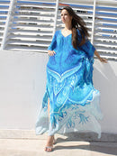 2022 Sexy Cold Shoulder V Neck Bats Sleeve Loose Summer Beach Dress Tallas grandes Mujeres Beachwear Kaftan Black Dress Q943