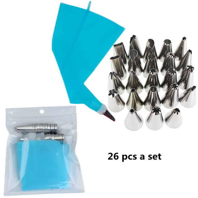8/ 14 Pcs A Set Silicone Pastry Bags Tips Kitchen DIY Cake Icing Piping Stainless Nozzle Reusable Cream Decorating Mouth Tools