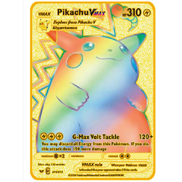 Pokemon Gold Card juego de cartas de Metal Anime Battle Pokemon Gold HP inglés Kaarten Charizard Pikachu colección de acción juguetes para niños