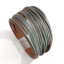 Amorcome Boho Mint Leather Bracelets for Women 2022 Fashion Ladies Slim Strips Multilayer Wide Wrap Bracelet Female Jewelry Gift
